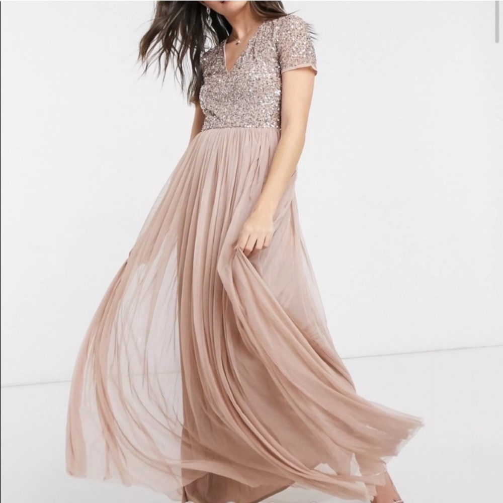 Maya Petite Bridesmaid short sleeve maxi tulle dress - Picture 3 of 12